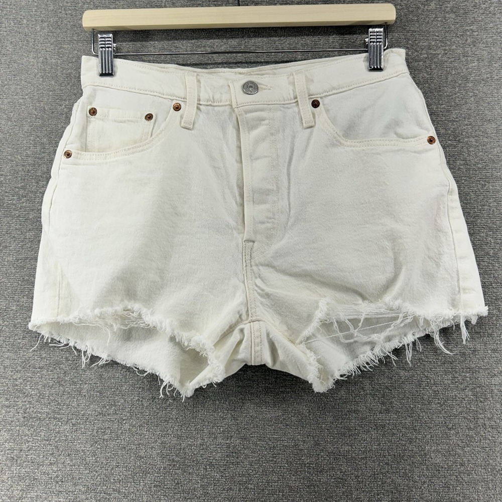 Levis 501 Cut Off Denim Shorts Women Size 29 White Distressed Casual